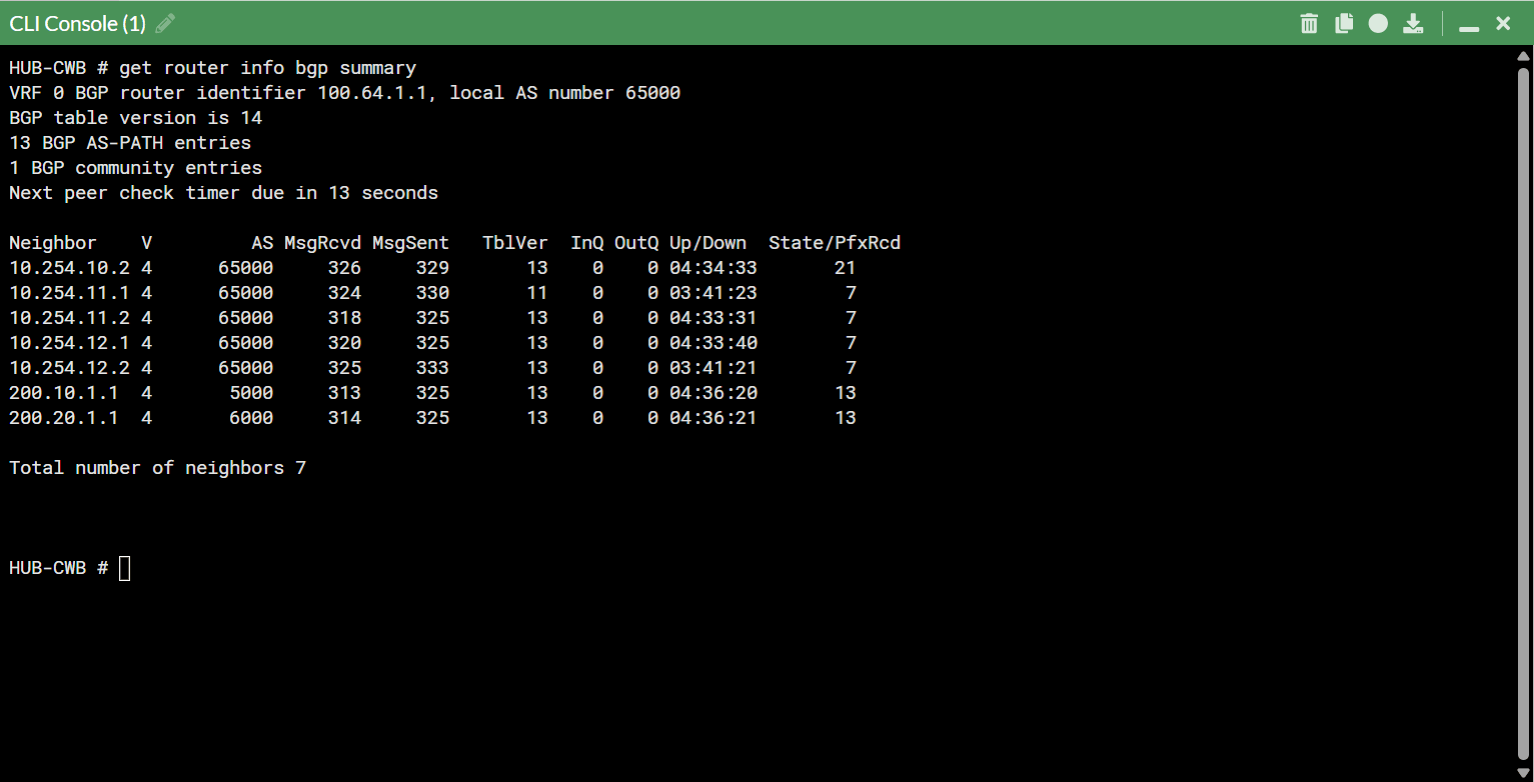 Underlay BGP summary